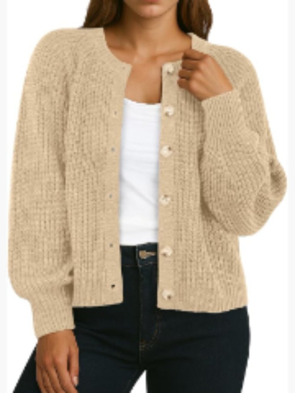 Chunky Open Front Cardigan Sweater Long Sleeve Button Knit Loose Short Outerwear